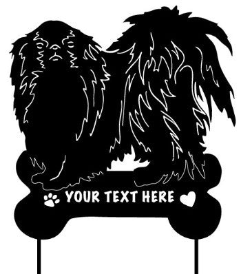 Japanese Chin garden stake by Rustica Ornamentals, black dog silhouette with Your Text Here on base on Tampa Home & Garden Store