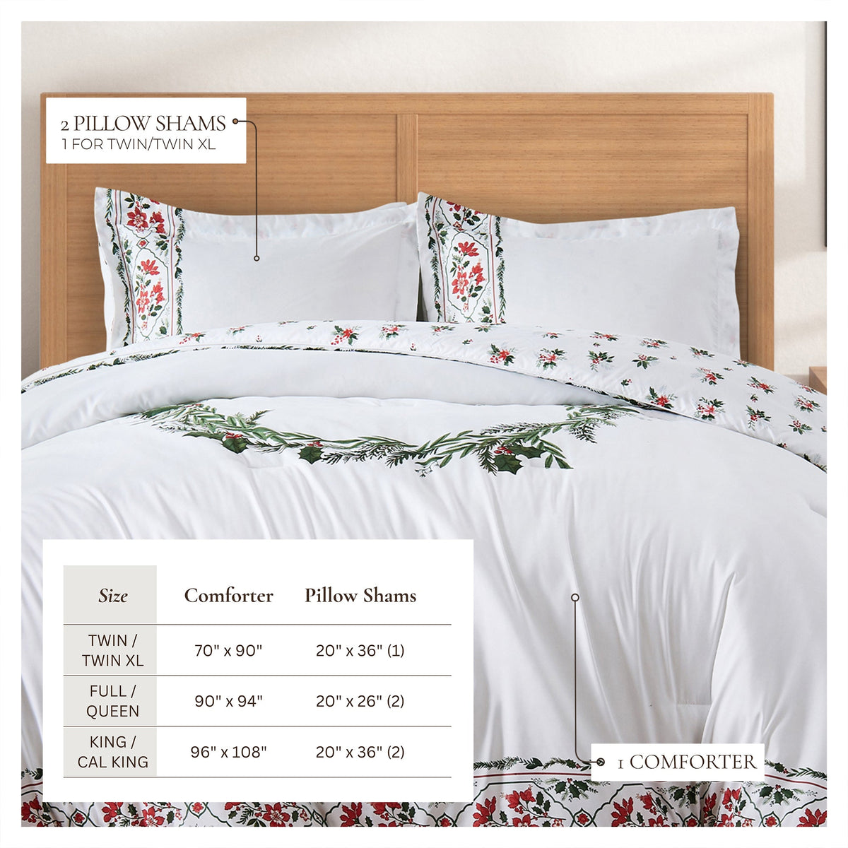 Reversible Christmas Comforter Set with holly border; 2 pillow shams Great Bay Home on Tampa Home & Garden Store