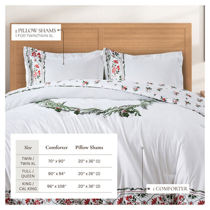 Reversible Christmas Comforter Set with holly border; 2 pillow shams Great Bay Home on Tampa Home & Garden Store