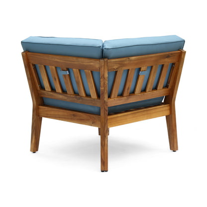 Grenada 8 Seater Acacia Wood Sectional Sofa Set teak frame blue cushions HouseOfZazla on Tampa Home & Garden Store