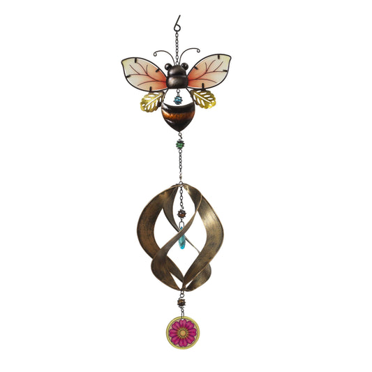 Metal Hanging Garden Friend with Spinner - Honey Bee