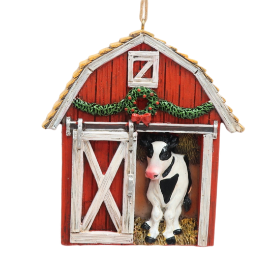 Holiday Barn with Cow Ornament - Tampa Home & Garden Store