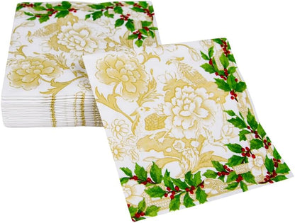 Serviettes de cocktail en céramique Holly ivoire et or