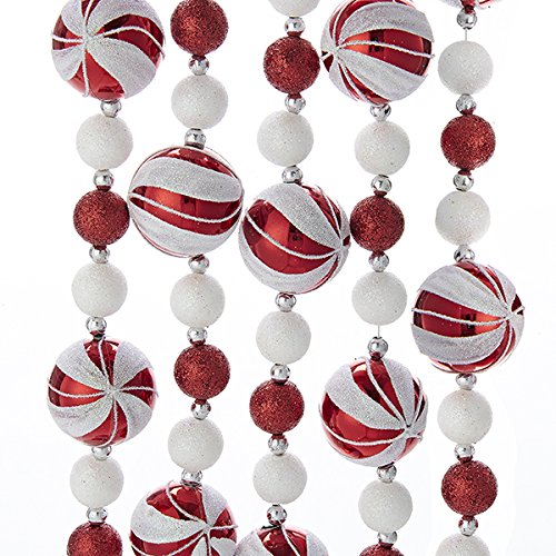 6 ft glitter candy ball garland with red and white spiraled beads Country Christmas Loft on Tampa Home & Garden Store