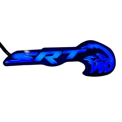 LED grill emblem for Jeep Trackhawk RGBW Flow in blue with SRT lettering and RAM head on Tampa Home & Garden Store