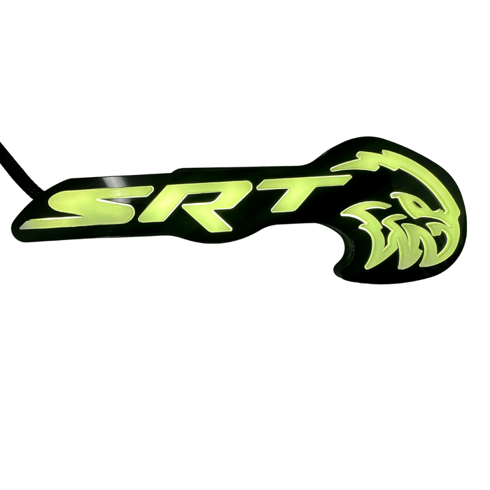Jeep Trackhawk RGBW Flow Series LED grill emblem neon green SRT with tiger head on black base on Tampa Home & Garden Store