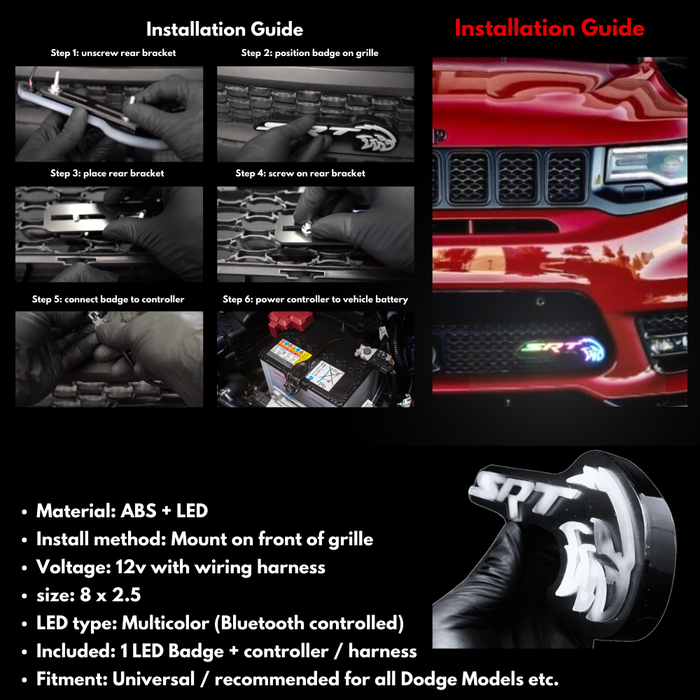 Jeep Trackhawk RGBW Flow Series LED Grill Emblem for front grille by AutoLEDTech.com, multicolor LED badge on Tampa Home & Garden Store