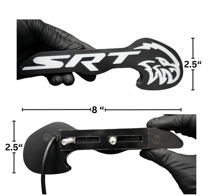 Jeep Trackhawk RGBW LED Grill Emblem black body with white SRT lettering and eagle 8 in long on Tampa Home & Garden Store