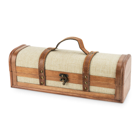 One Bottle Vintage Striped Trunk Wine Box by Twine Living burlap and leather straps on Tampa Home & Garden Store