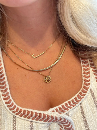 Initial J Elongated Pendant Necklace with CZ