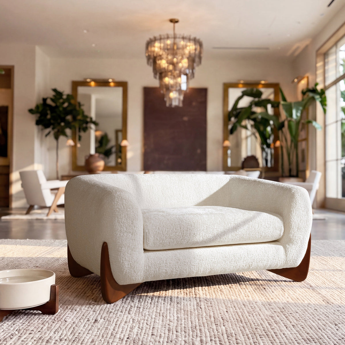 Alpine 36.5in Sherpa Dog Sofa Bed Almond by HouseOfZazla cushioned support on wood legs on Tampa Home & Garden Store