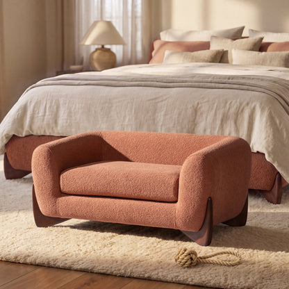 Alpine 36.5in Sherpa Dog Sofa Bed Almond by HouseOfZazla in a plush bedroom scene on Tampa Home & Garden Store