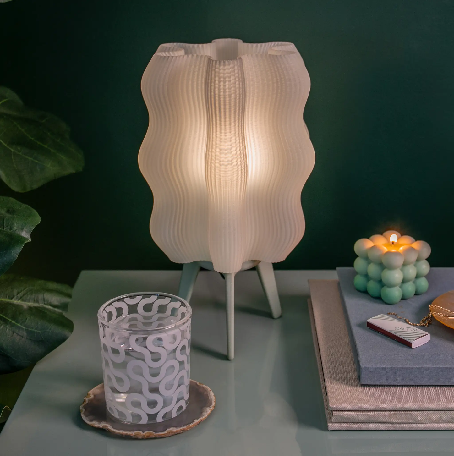 Eco Friendly Wavy Jellyfish Desk Light white ribbed glass Wooj Design table lamp on Tampa Home & Garden Store