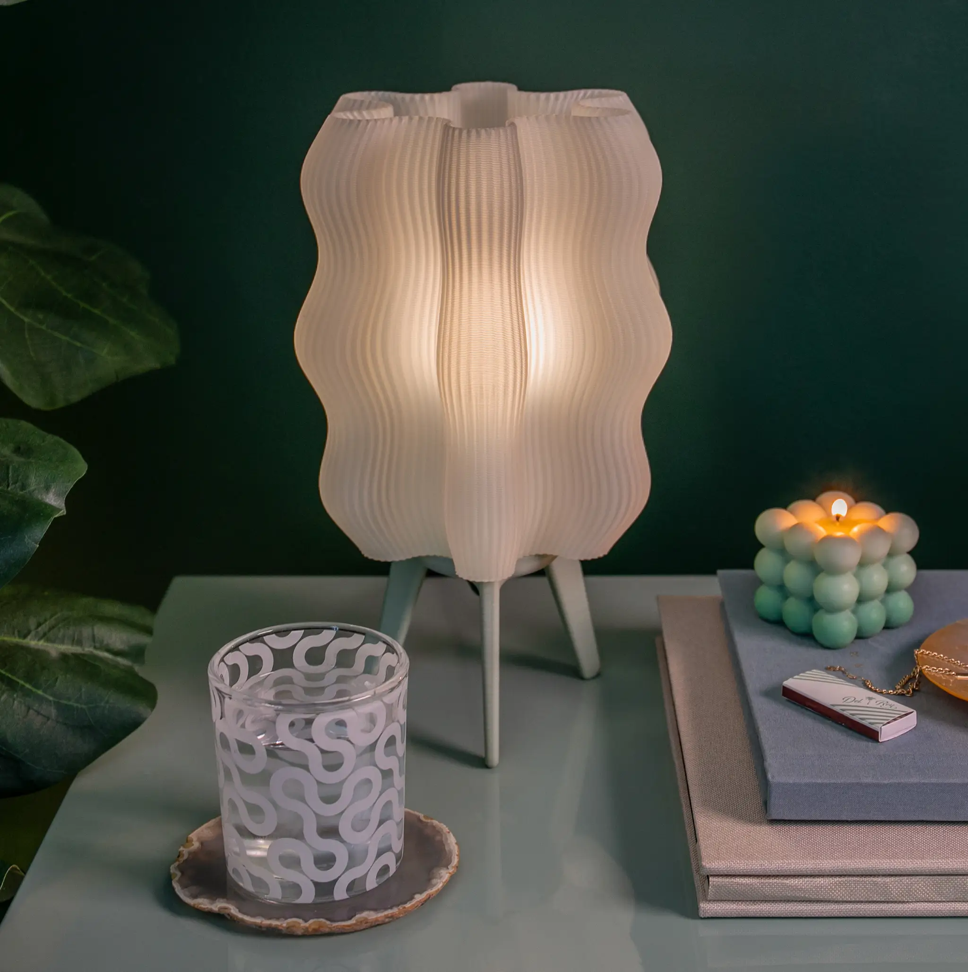 Eco Friendly Wavy Jellyfish Desk Light white ribbed glass Wooj Design table lamp on Tampa Home & Garden Store