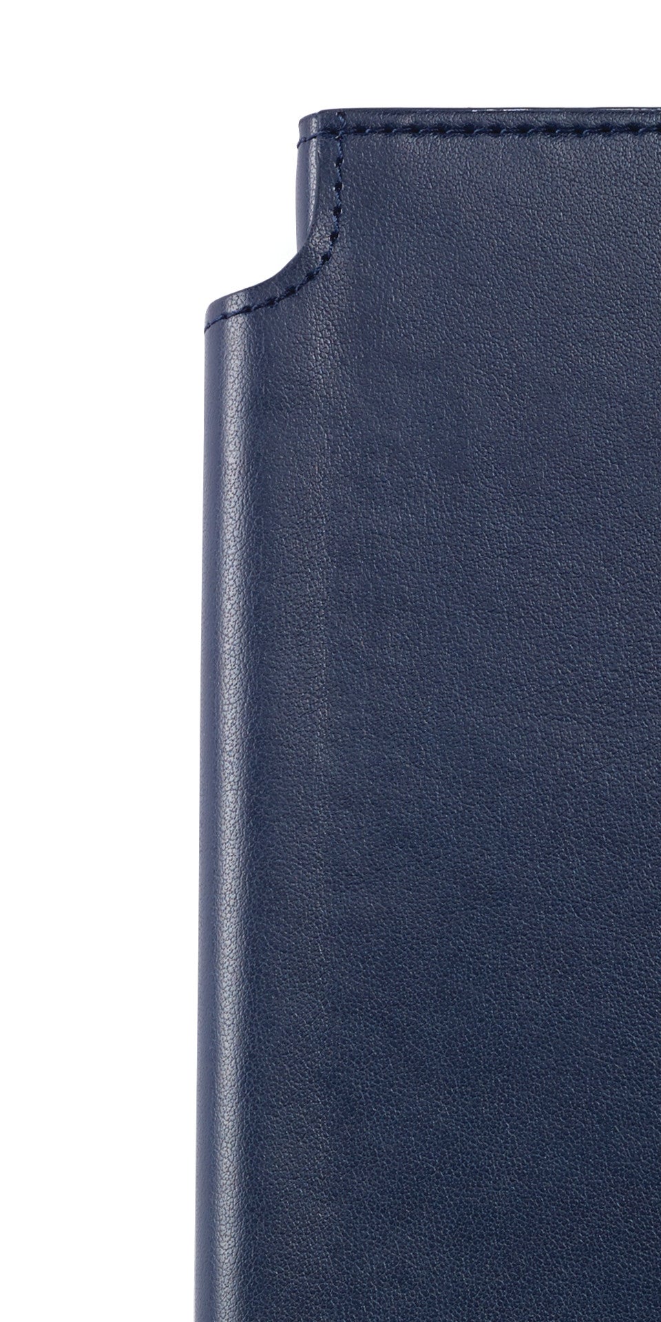 Medium midnight blue leather journal by A.T. Cross; close-up of corner and stitching on Tampa Home & Garden Store