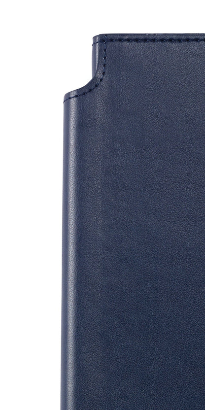 Medium midnight blue leather journal by A.T. Cross; close-up of corner and stitching on Tampa Home & Garden Store