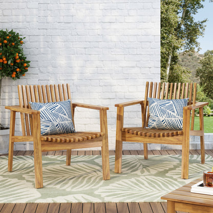 Set of Acacia Wood Slatted Outdoor Club Chairs