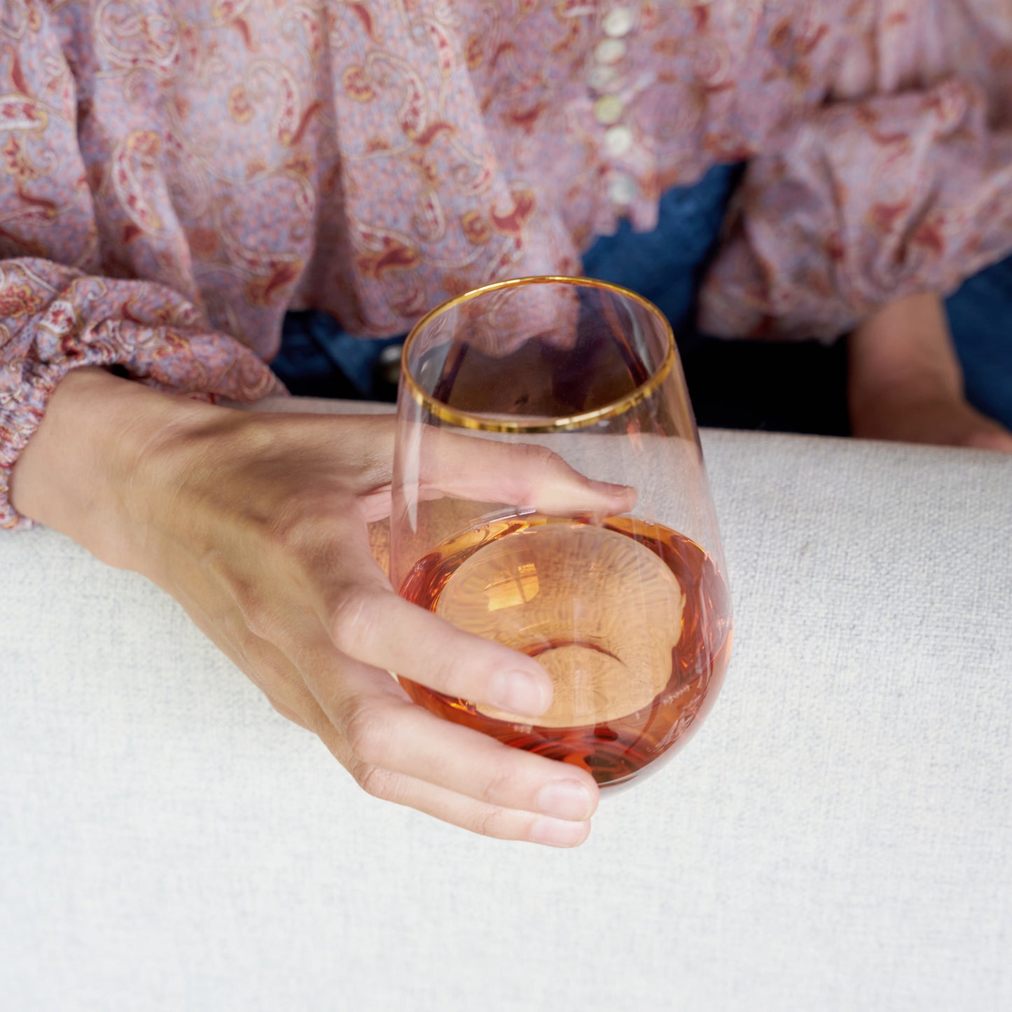 Rose Crystal Stemless Wine Glasses and Gold Rim