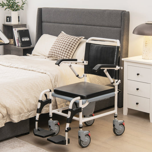 4-in-1 Bedside Commode Wheelchair with Detachable Bucket - Tampa Home & Garden Store