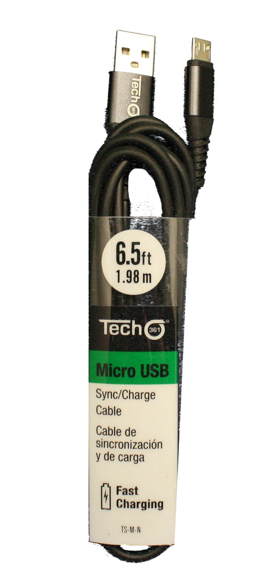 Micro USB 6.5 foot Sync/Charge Cable - Black