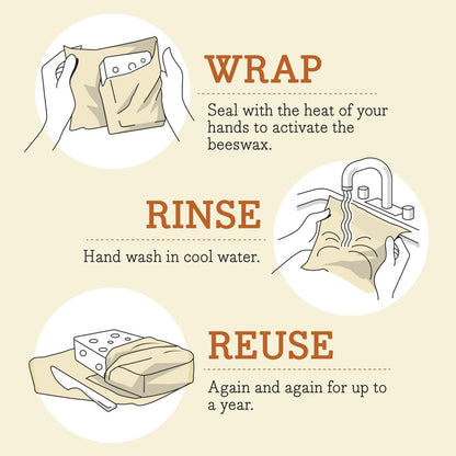Papier d'emballage alimentaire Bee's Wrap - Motif original - Assortiment de 3 feuilles