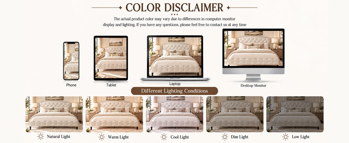 HouseOfZazla king size beige upholstered platform bed with wingback headboard on mobile/desktop on Tampa Home & Garden Store