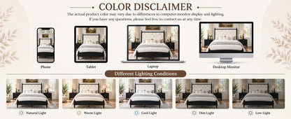 King Size Platform Bed Frame with soft padded headboard beige and black by HouseOfZazla on Tampa Home & Garden Store