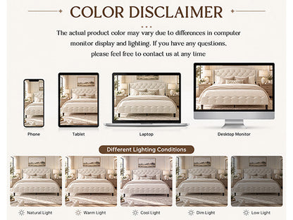 HouseOfZazla king size upholstered platform bed frame with modern wingback design graphic on Tampa Home & Garden Store