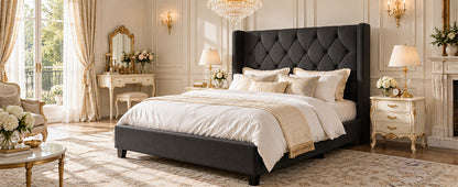 Modern Queen Platform Bed with Tufted Headboard