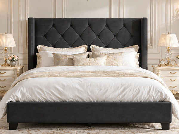 Modern Queen Platform Bed with Tufted Headboard