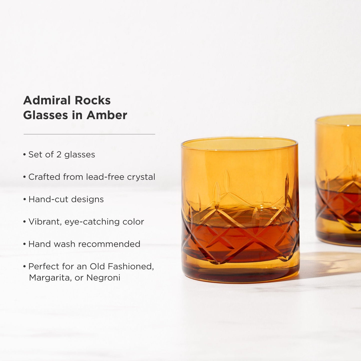 Admiral Amber Crystal Rocks Glasses Set Of Two