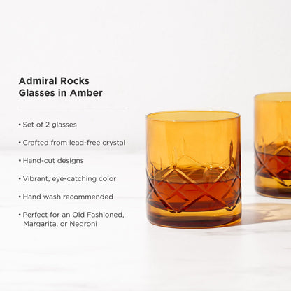 Admiral Amber Crystal Rocks Glasses Set Of Two