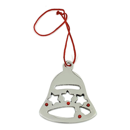 Vibhsa jingle bell ornament in silver with star cutouts and red beads hanging loop on Tampa Home & Garden Store