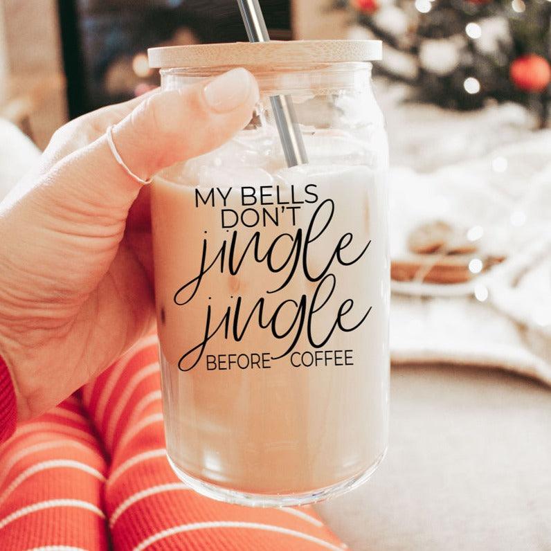 Gia Roma Jingle Jingle 17oz glass cup drinkware with wooden lid and metal straw coffee served on Tampa Home & Garden Store