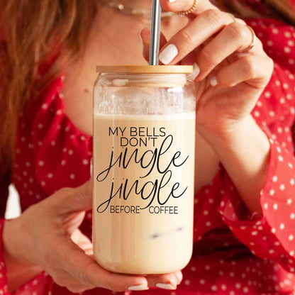 Gia Roma Jingle Jingle 17oz glass cup with wood lid and stainless steel straw on Tampa Home & Garden Store