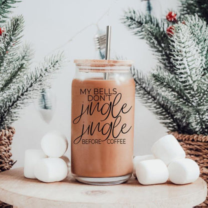 Jingle Jingle 17oz glass cup Gia Roma drinkware with stainless straw on Tampa Home & Garden Store