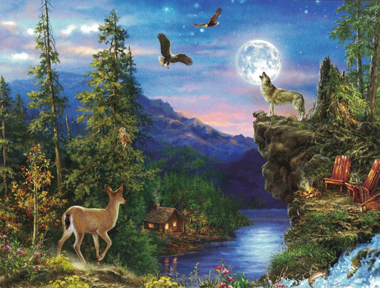 Birthday Card for Wildlife in the Evening wolves howling at full moon over forest on Tampa Home & Garden Store