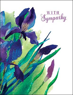 Carte de condoléances - Motifs d'iris violets à l'aquarelle