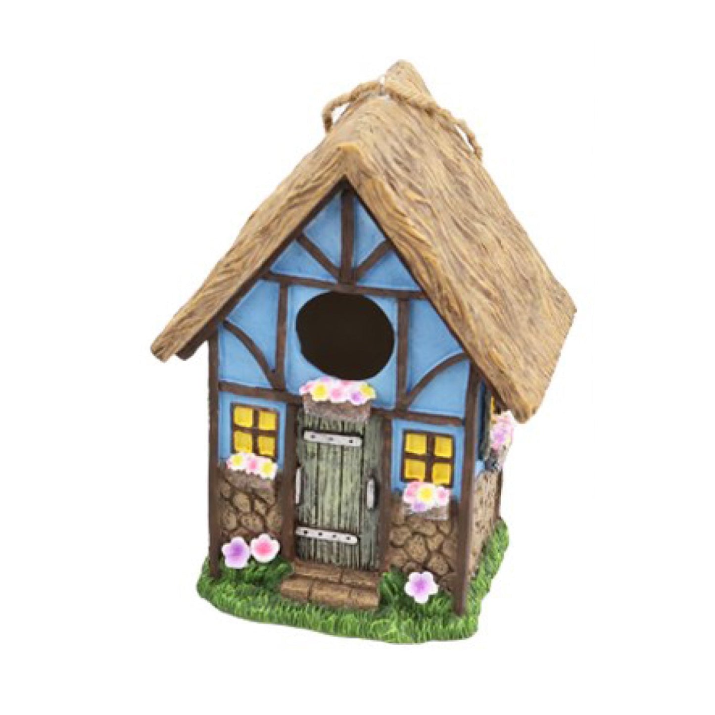 Casa para pájaros de resina azul