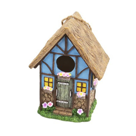 Casa para pájaros de resina azul