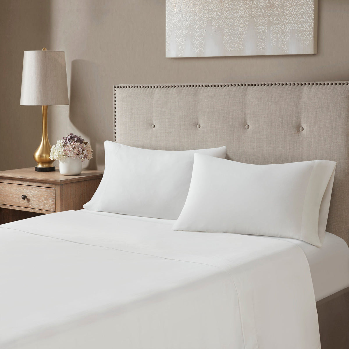 12 Piece Jacquard Khaki Comforter Set with Bed Sheets by HouseOfZazla Cal King includes 2 white pillows on Tampa Home & Garden Store