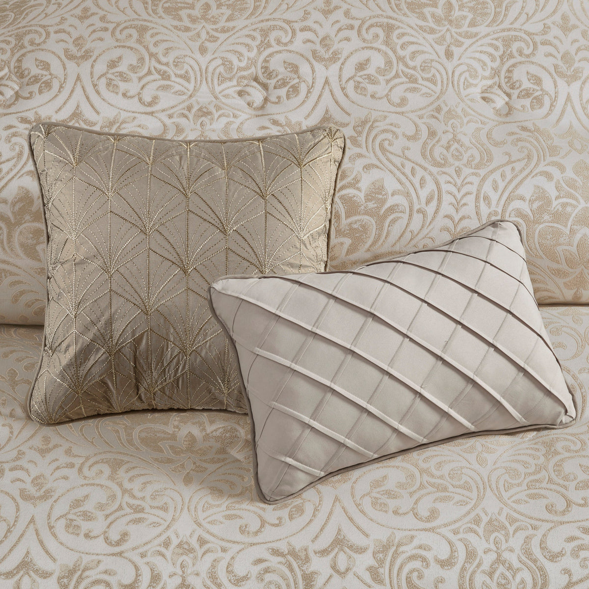 12 Piece Jacquard Comforter Set with Bed Sheets in Khaki, Cal King on Tampa Home & Garden Store