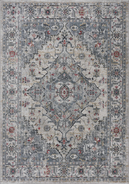 Billings Area Rug by Boutique Rugs, distressed blue-gray oriental rug with ivory and red accents on Tampa Home & Garden Store