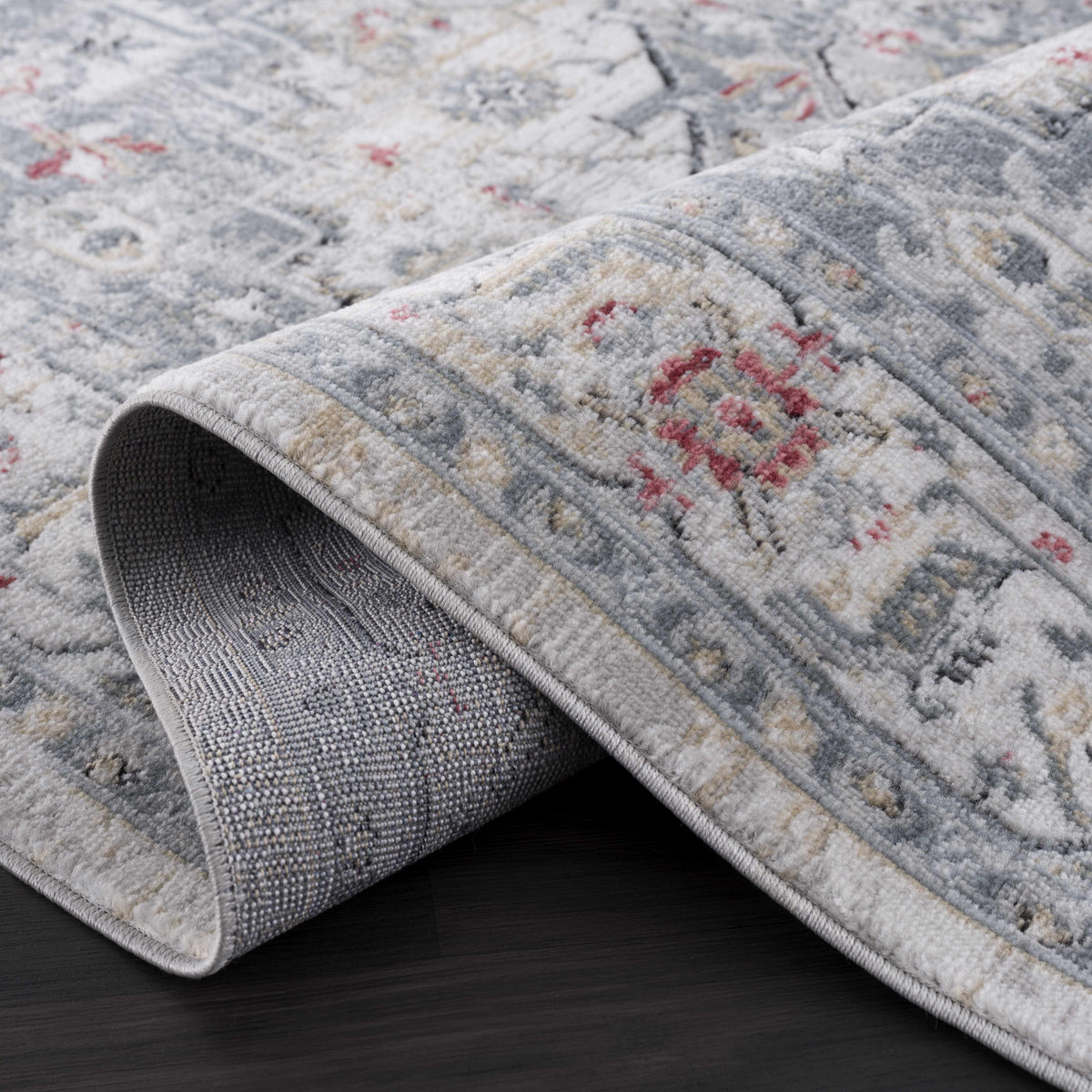 Boutique Rugs Billings Area Rug gray with red accents, plush pile on Tampa Home & Garden Store
