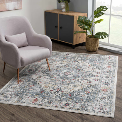 Billings Area Rug by Boutique Rugs in gray-blue distressed pattern for living room on Tampa Home & Garden Store