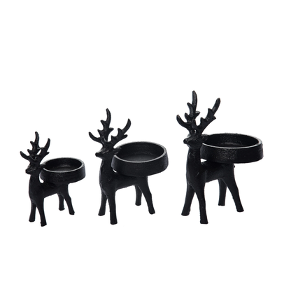 Juego de 3 candelabros de reno de hierro negro mate