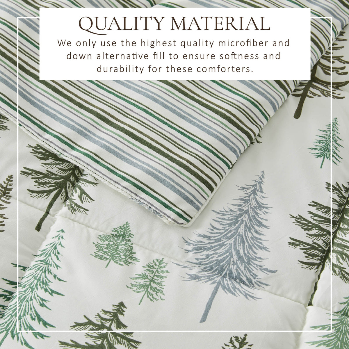 Great Bay Home reversible Christmas comforter and sham set with striped quilt and pine motif on Tampa Home & Garden Store