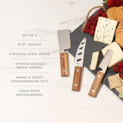 Rustic Acacia Wood Cheese Set with Steel Blades