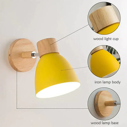 Yellow Wood Wall Lamp sconce by Decorbites with wood light cup and iron lamp body on wood base on Tampa Home & Garden Store