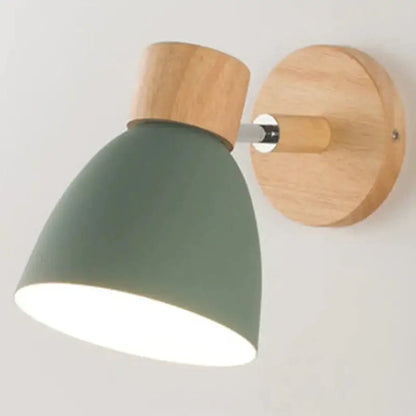 Yellow Wood Wall Lamp by Decorbites; green metal shade with natural wood mount wall sconce on Tampa Home & Garden Store